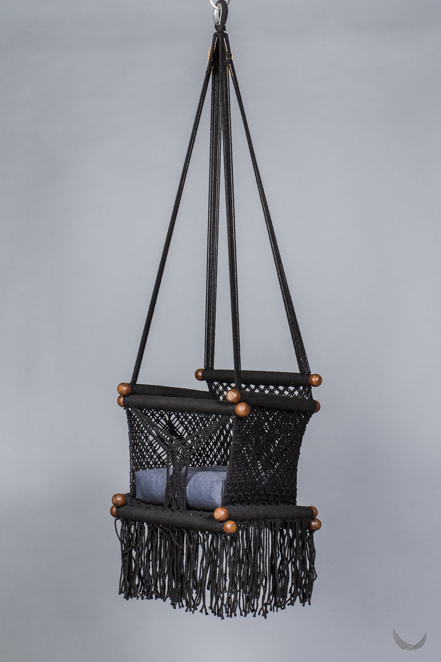 black color baby swing chair with a blue color pad