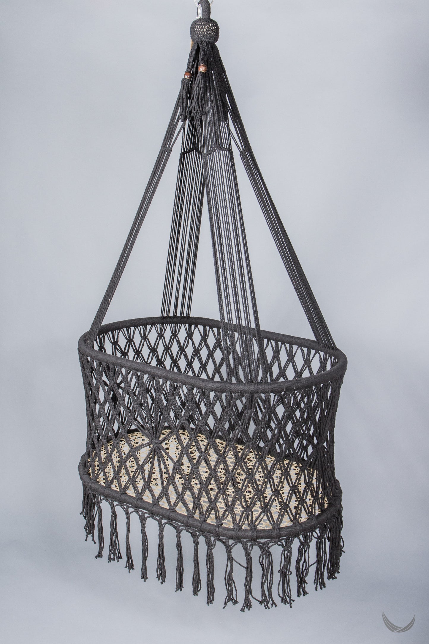 macrame hanging bassinet in black color