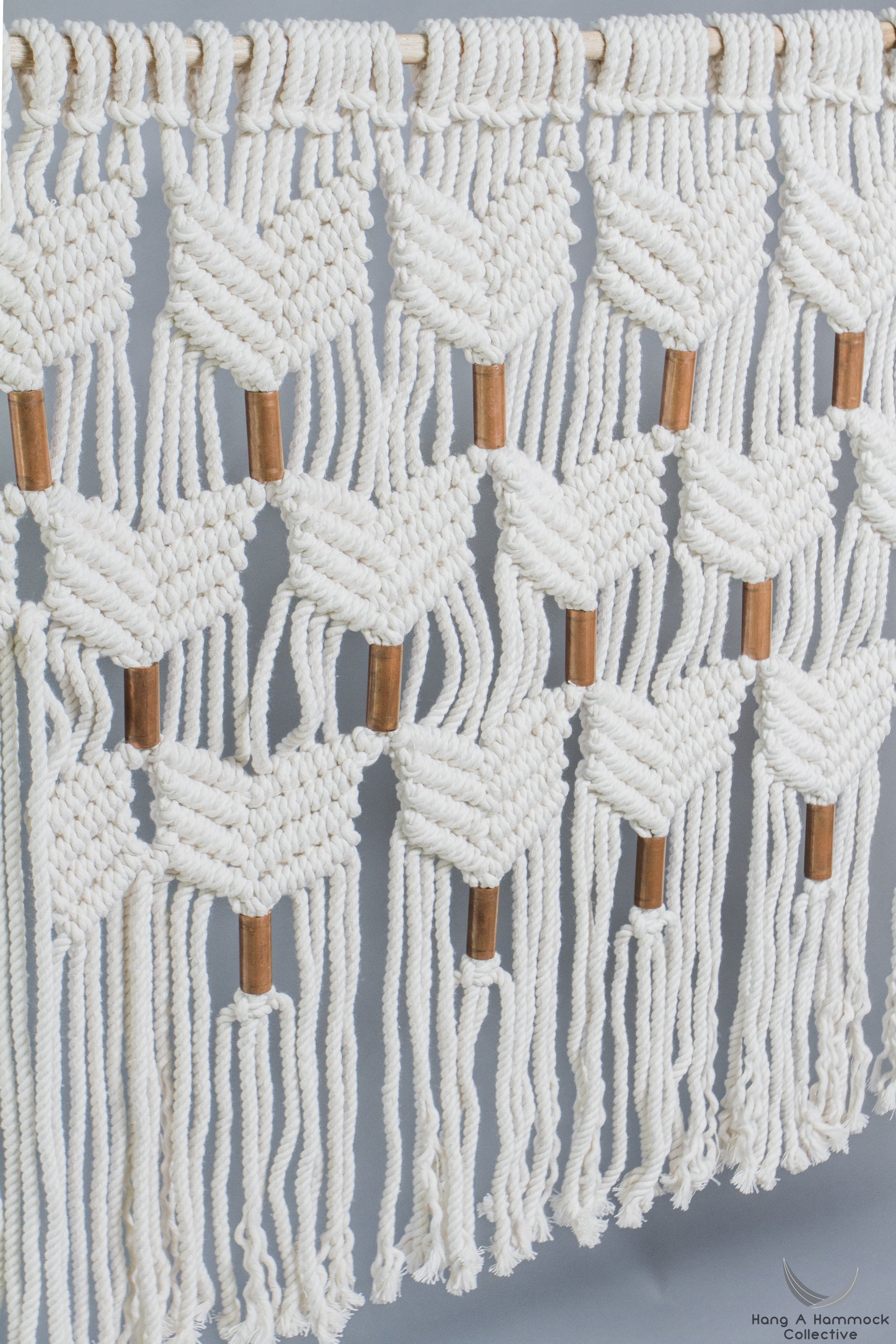 Wall Hanging in Macrame cotton and copper- studio picture - close up