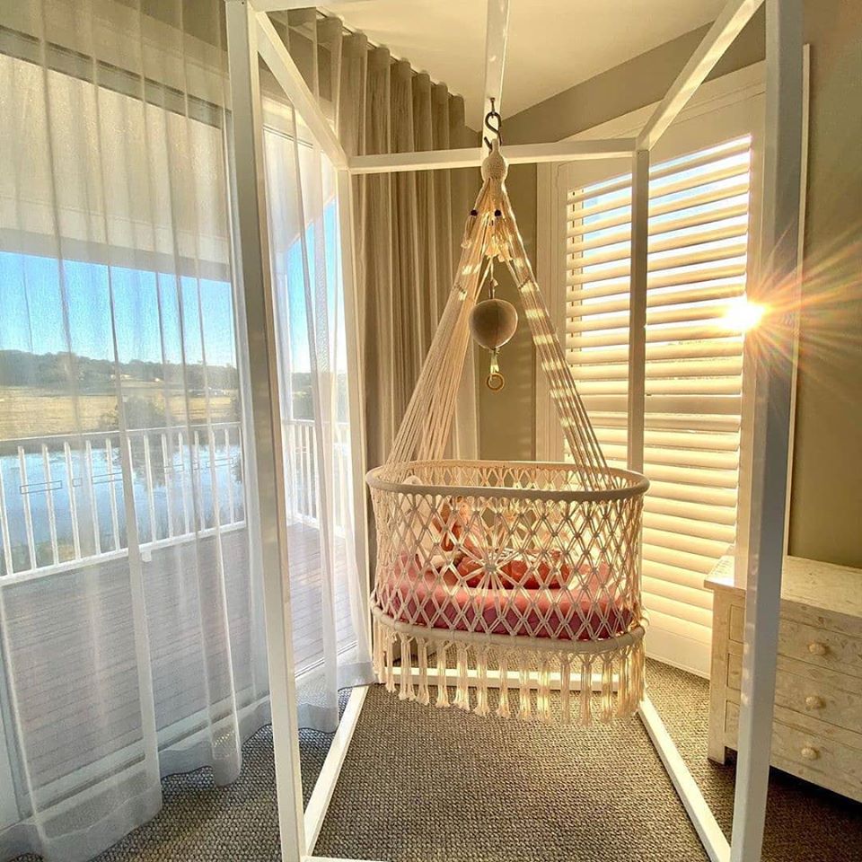 hanging bassinet in the living room