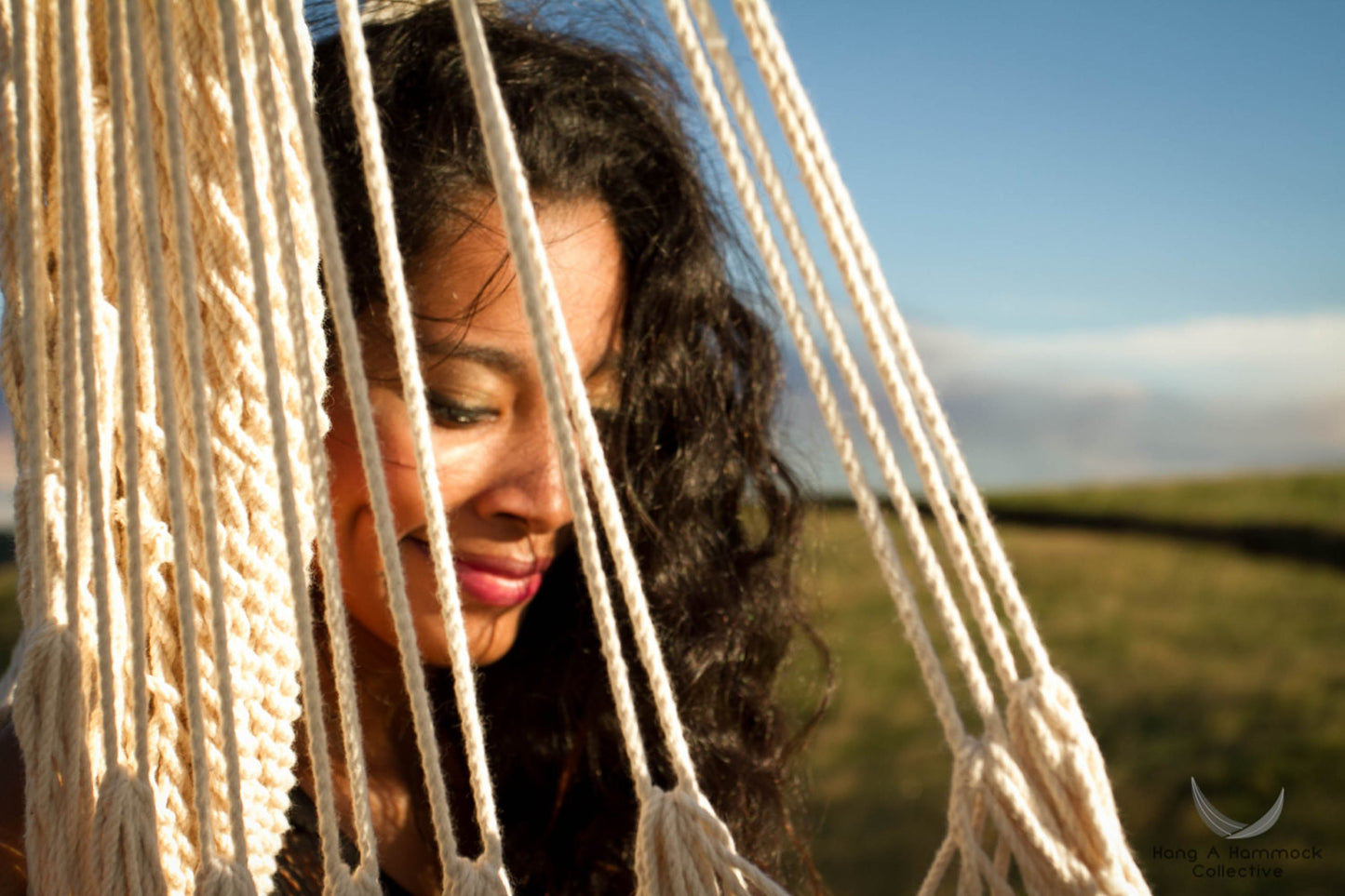 close up girl face on a hammock