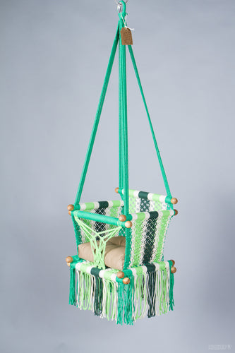 swing chair in macrame green cotton