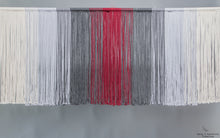 Wall Hanging in Macrame cream, grey and red cotton - studio picture