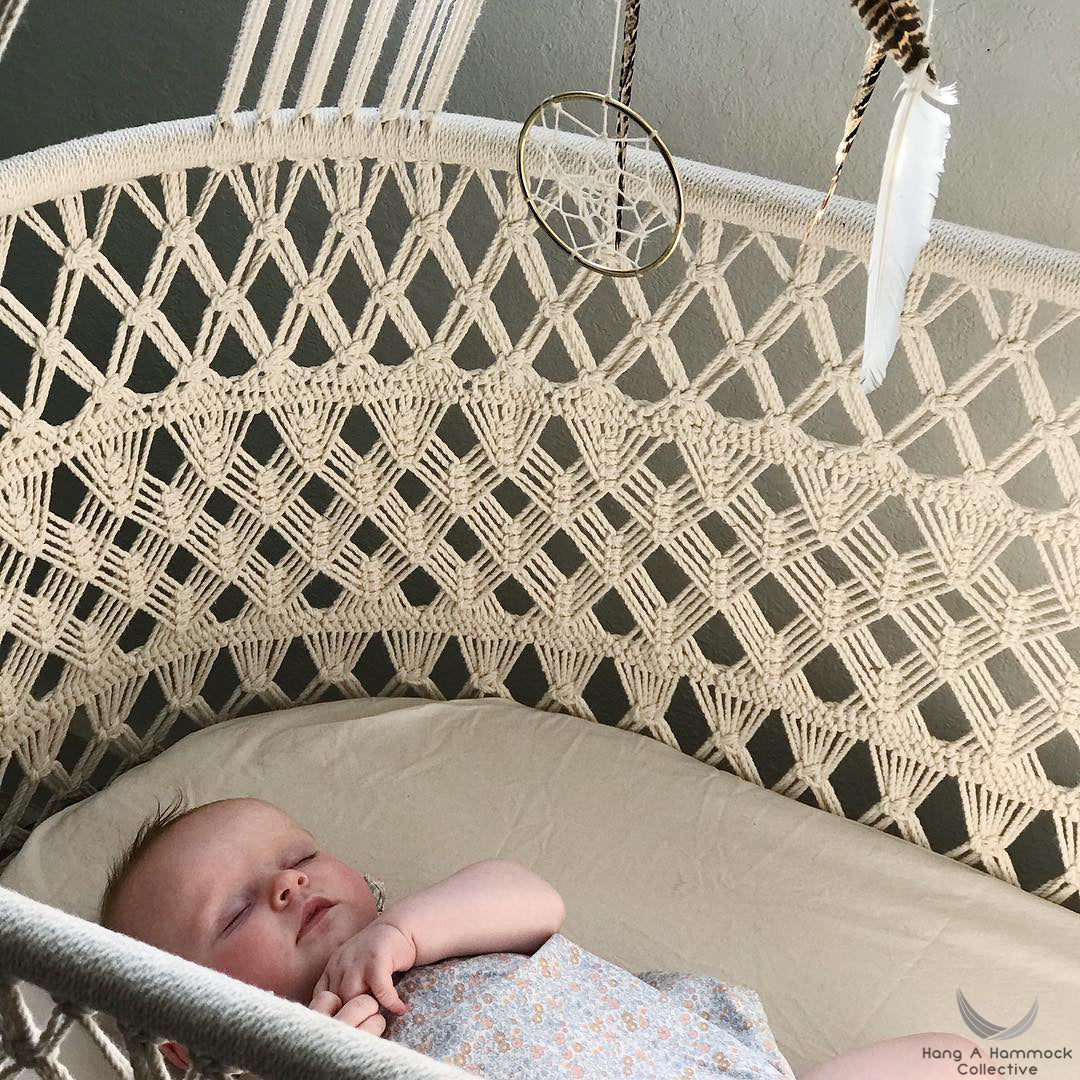 Macrame hanging baby crib best sale