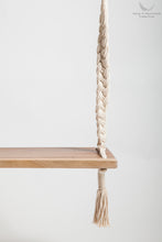 Braided Rope Swing - detail of the timber seat - white backgorund