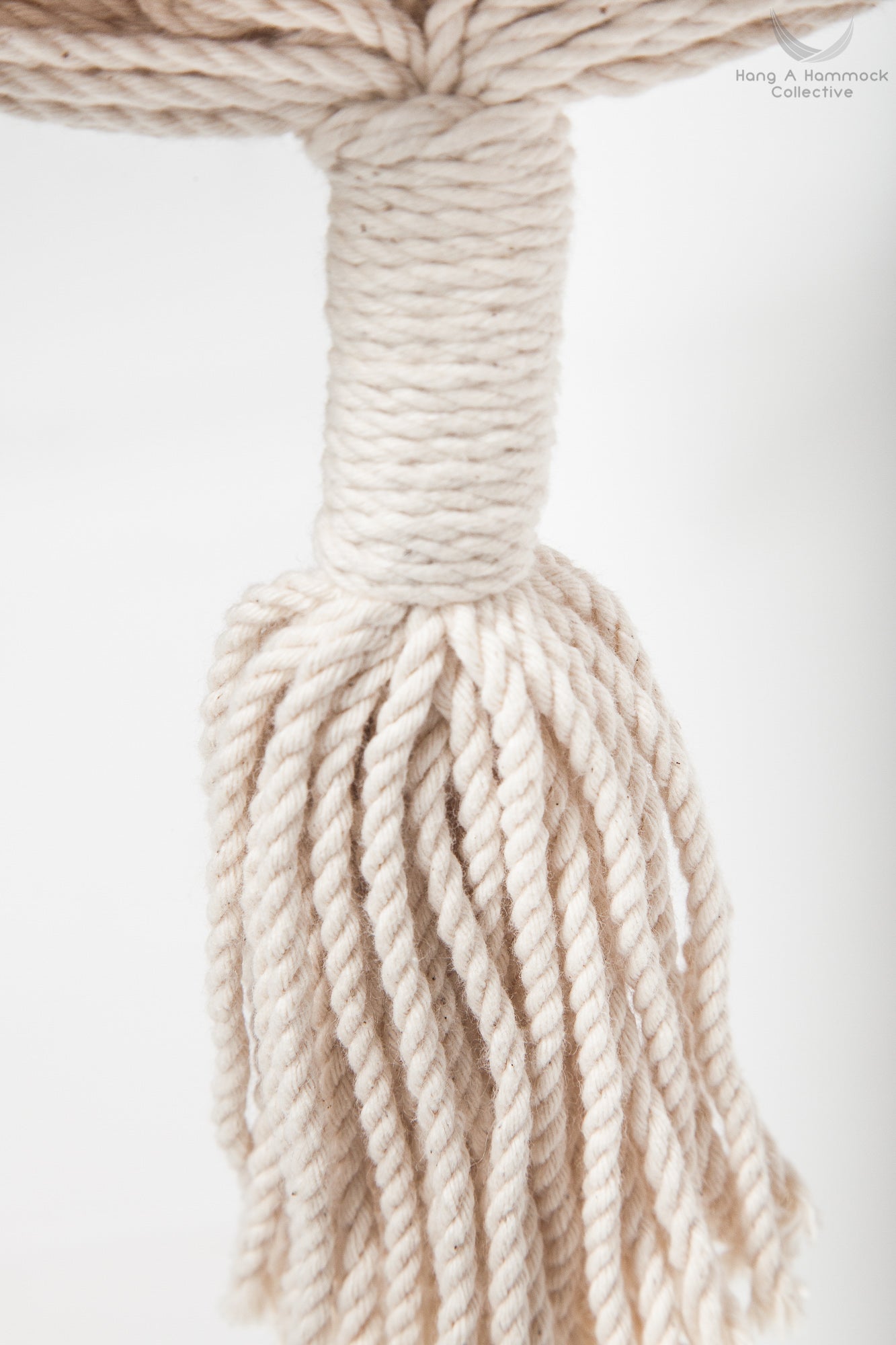 Braided Rope Swing - detail of the fringe - white backgorund