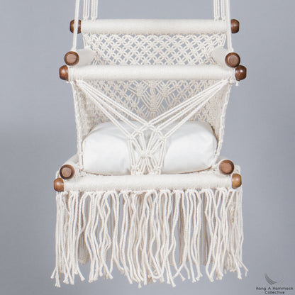 baby swing chair in macrame - ivory color - cream color cushion