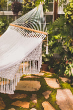 Yucatan hammock in a green house - detail of the macrame trim